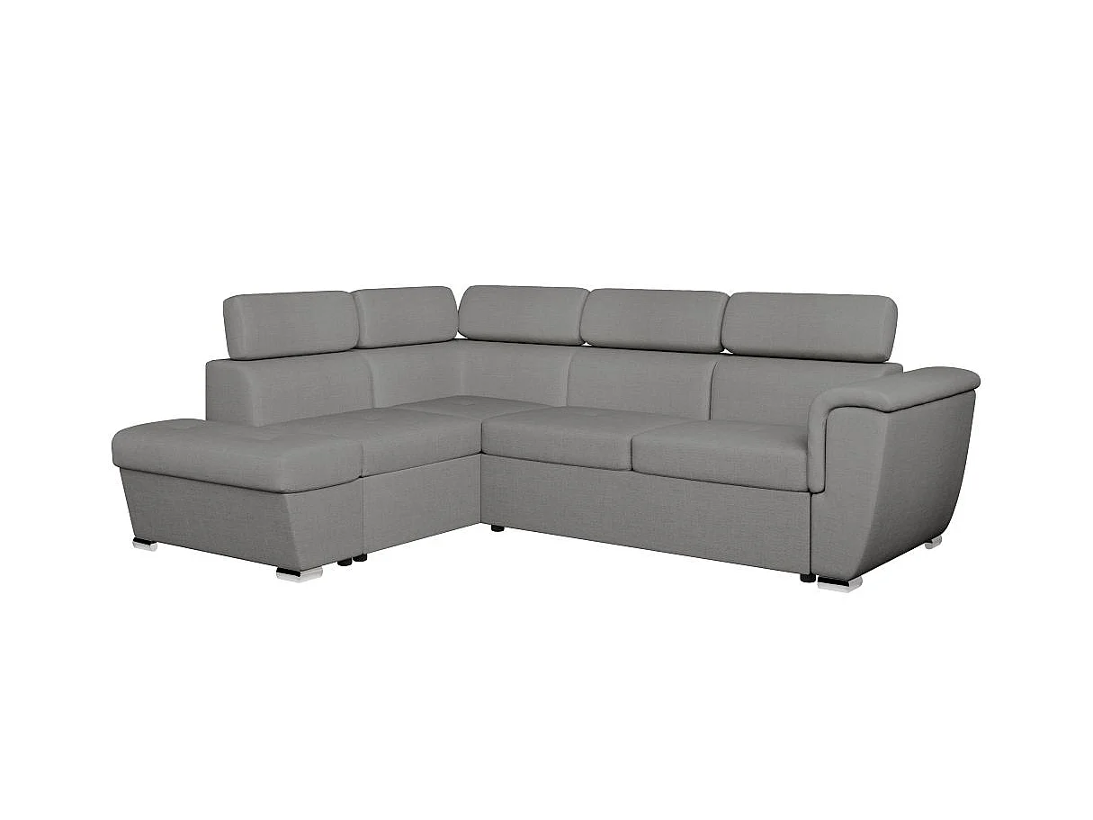 Canapé d'angle convertible 4 places avec coffre en tissu gris clair