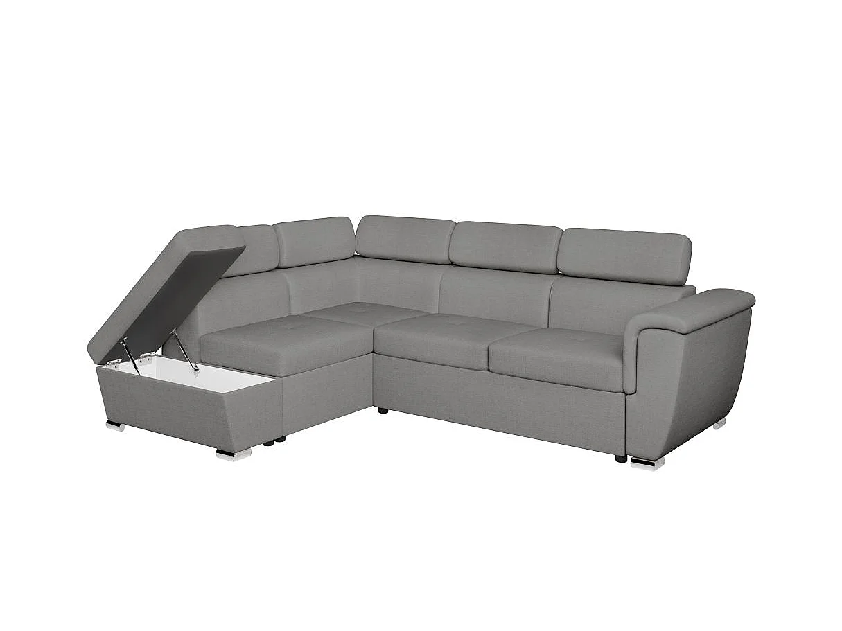 Canapé d'angle convertible 4 places avec coffre en tissu gris clair