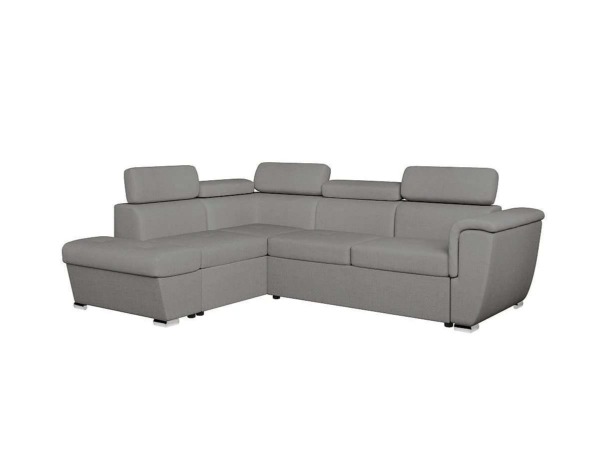 Canapé d'angle convertible 4 places avec coffre en tissu gris clair
