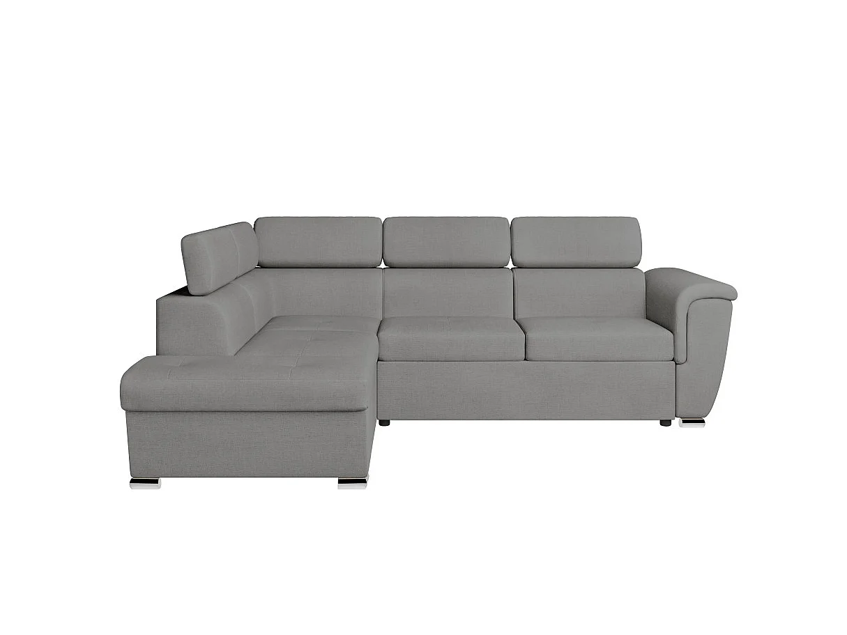 Canapé d'angle convertible 4 places avec coffre en tissu gris clair