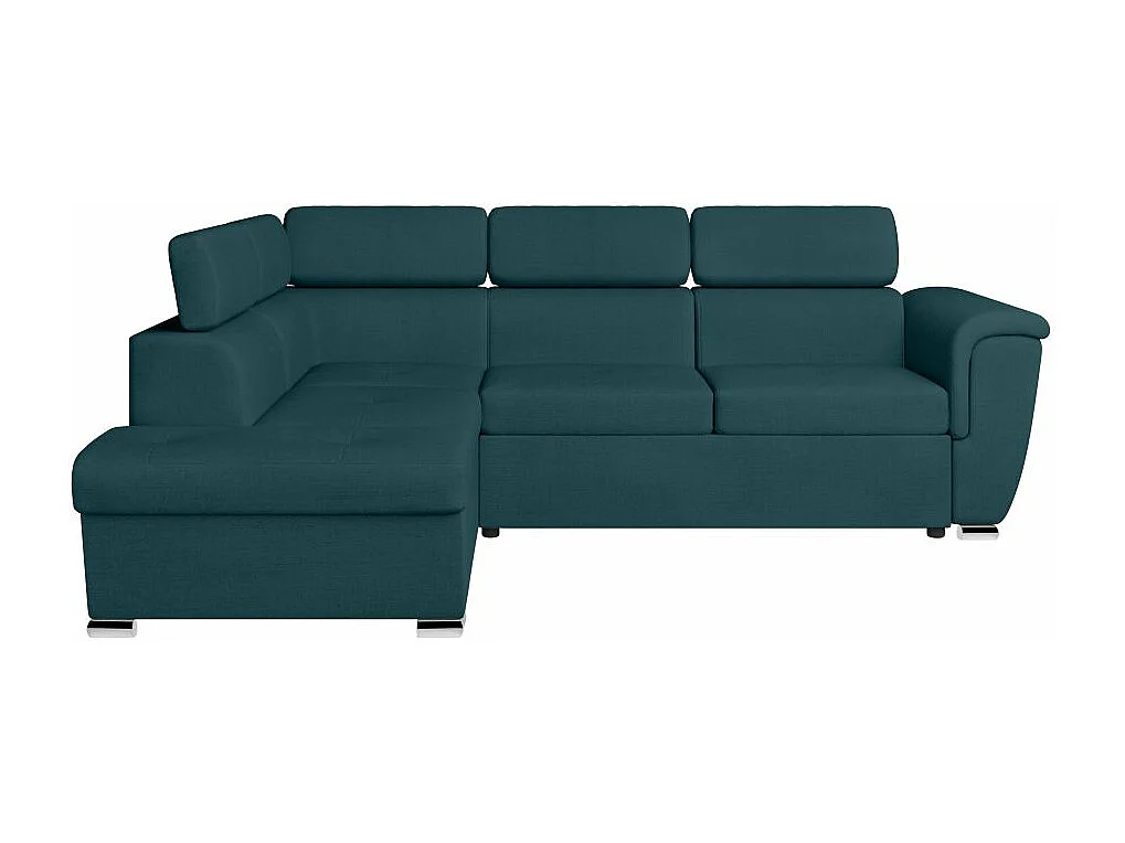 Canapé d'angle gauche convertible 4 places Paola avec coffre en tissu - Bleu pétrole - L252 x P188 x H76cm - Loungitude