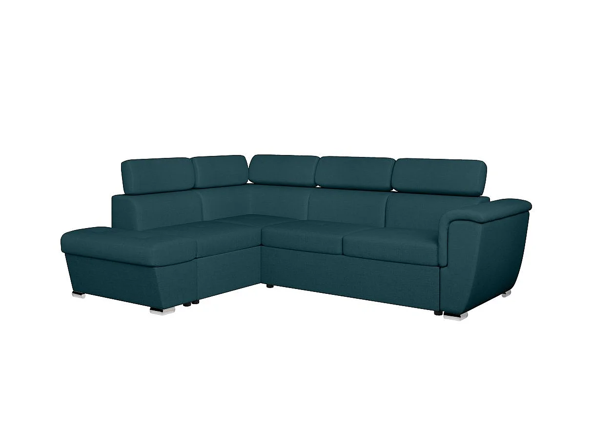 Canapé d'angle gauche convertible 4 places Paola avec coffre en tissu - Bleu pétrole - L252 x P188 x H76cm - Loungitude