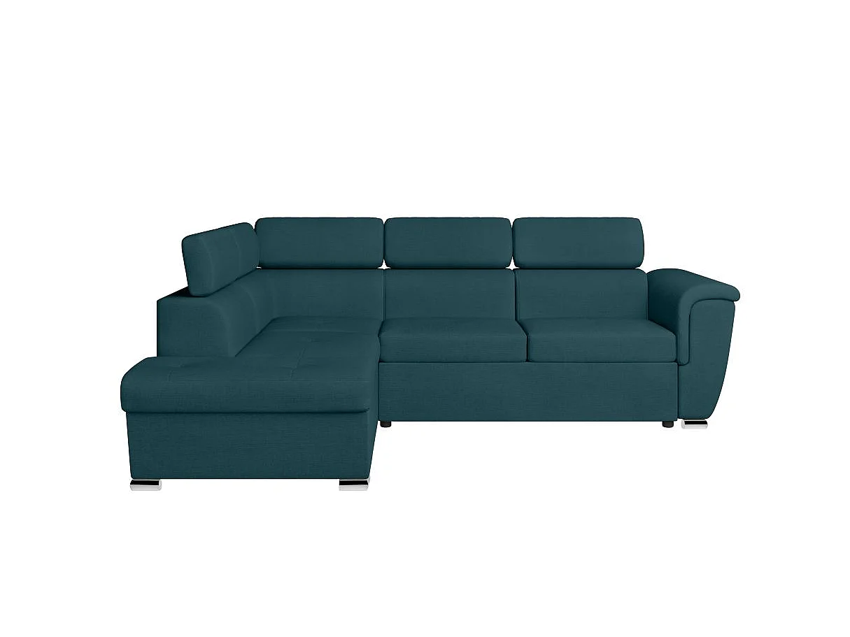 Canapé d'angle gauche convertible 4 places Paola avec coffre en tissu - Bleu pétrole - L252 x P188 x H76cm - Loungitude