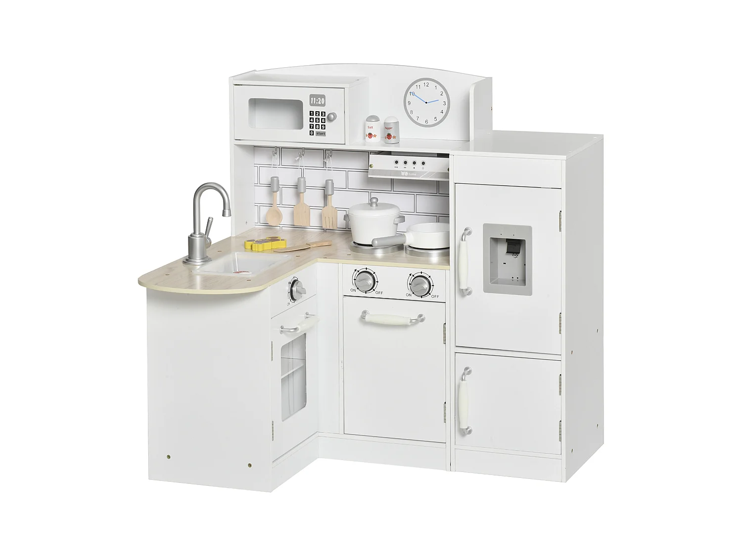 Cuisine bois jeu d'imitation - cuisine enfant - nombreux accessoires & rangements inclus - MDF pin blanc