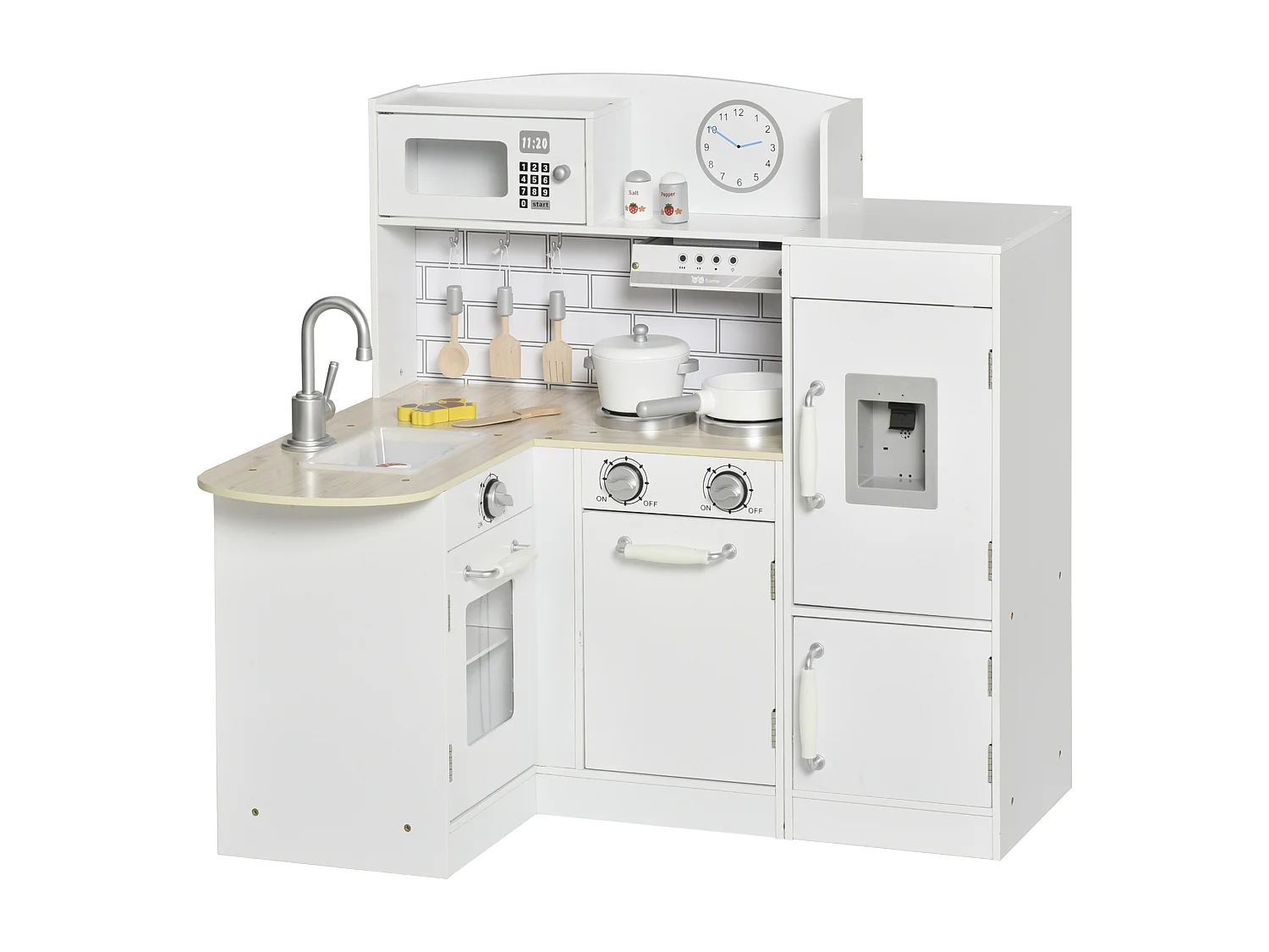 Cuisine bois jeu d'imitation - cuisine enfant - nombreux accessoires & rangements inclus - MDF pin blanc