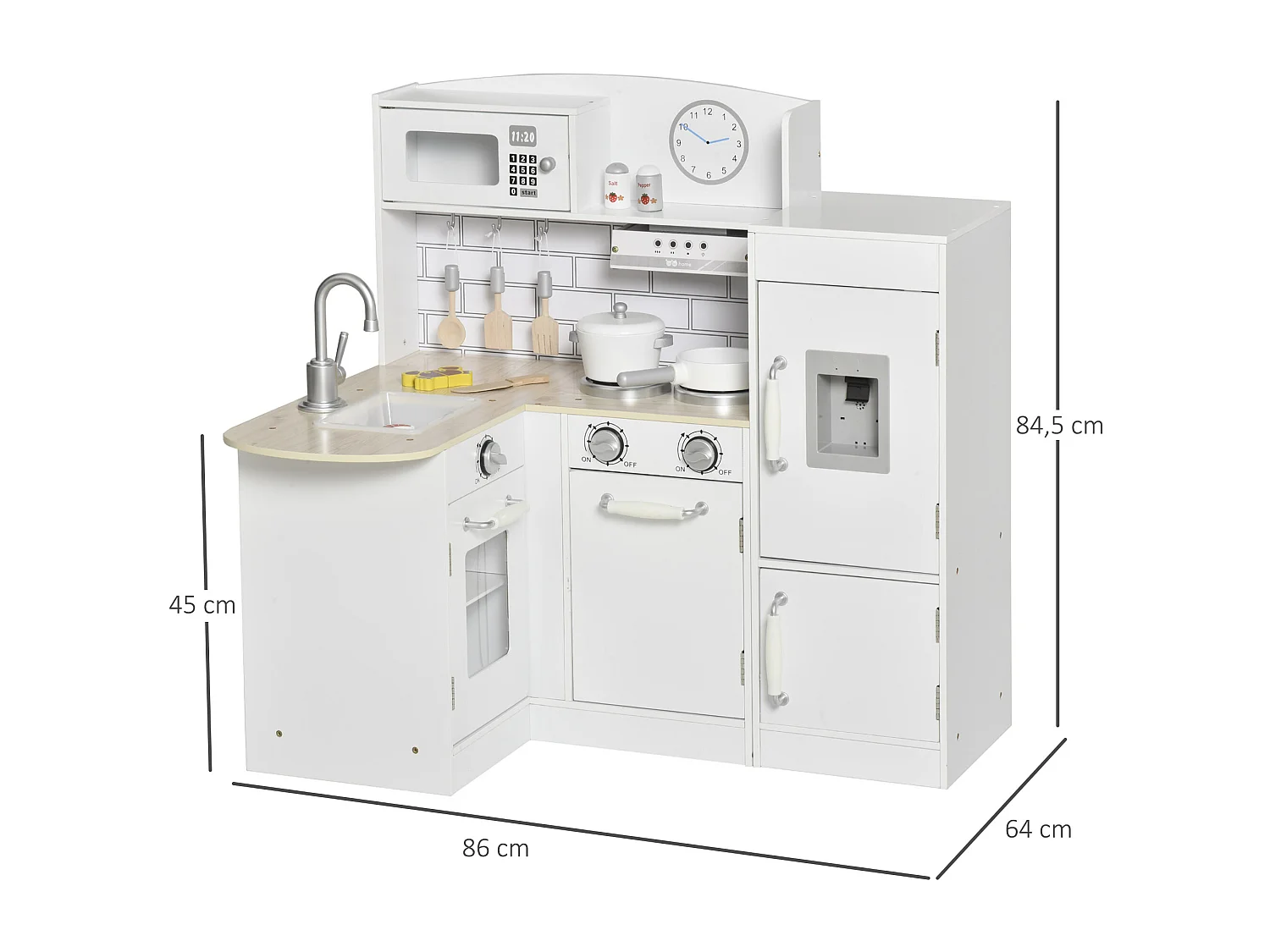 Cuisine bois jeu d'imitation - cuisine enfant - nombreux accessoires & rangements inclus - MDF pin blanc