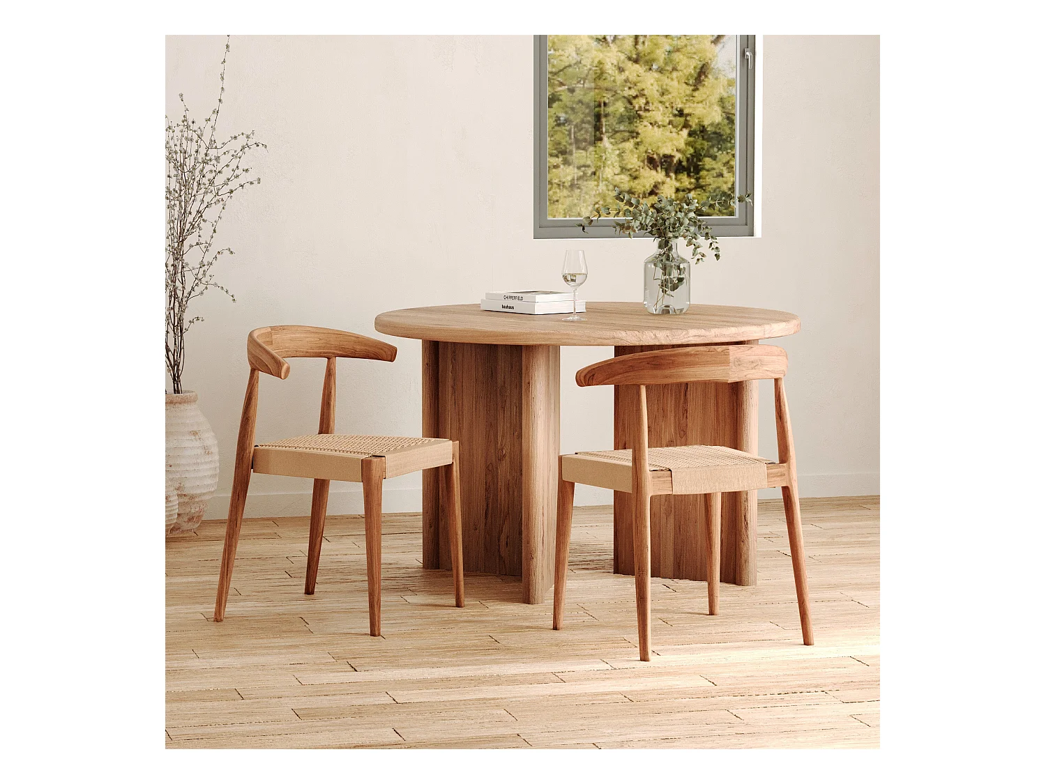 Set di 2 sedie in legno di teak e corda tipo loom - Alia