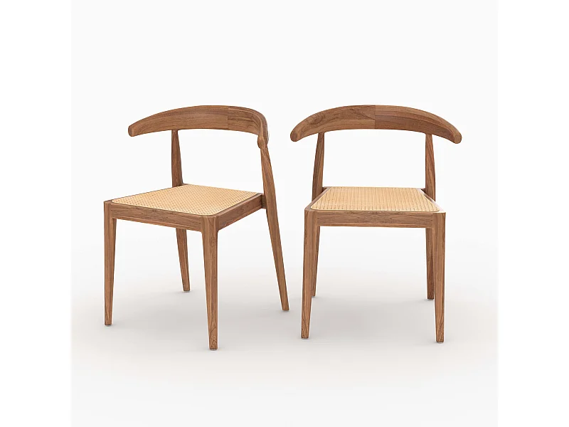 Set de 2 sillas en madera de teca y rejilla de ratán - Alia