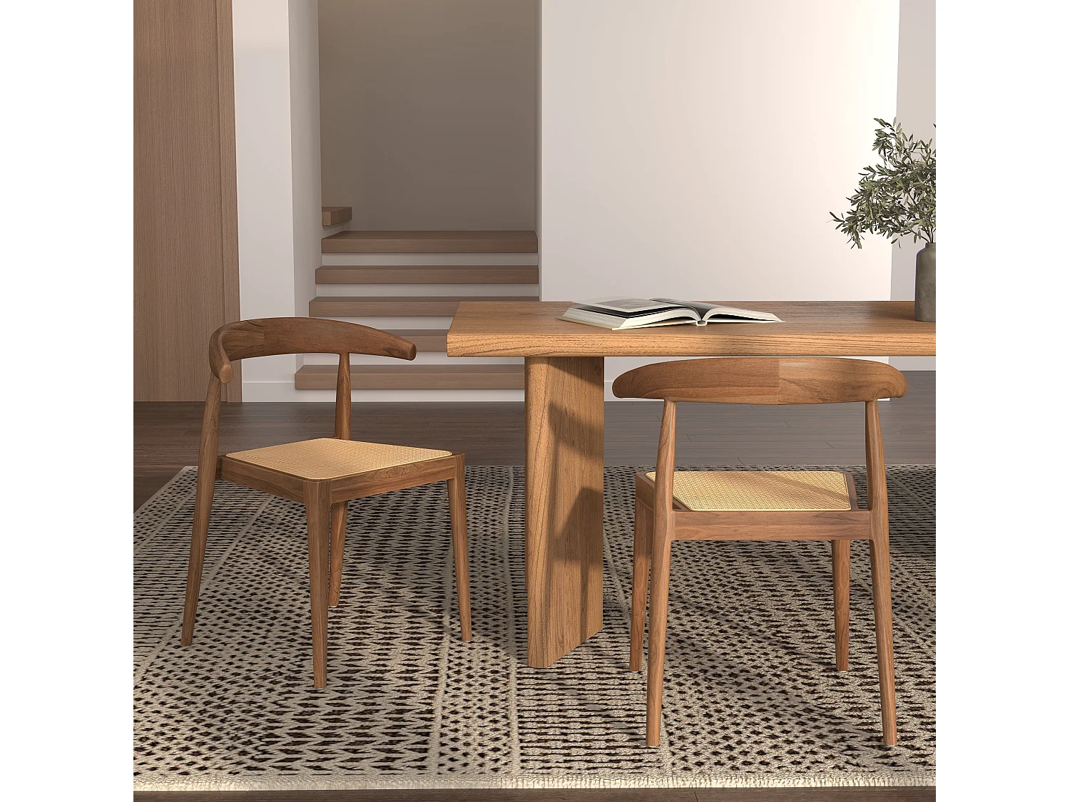 Set di 2 sedie in legno di teak e paglia di Vienna in rattan - Alia