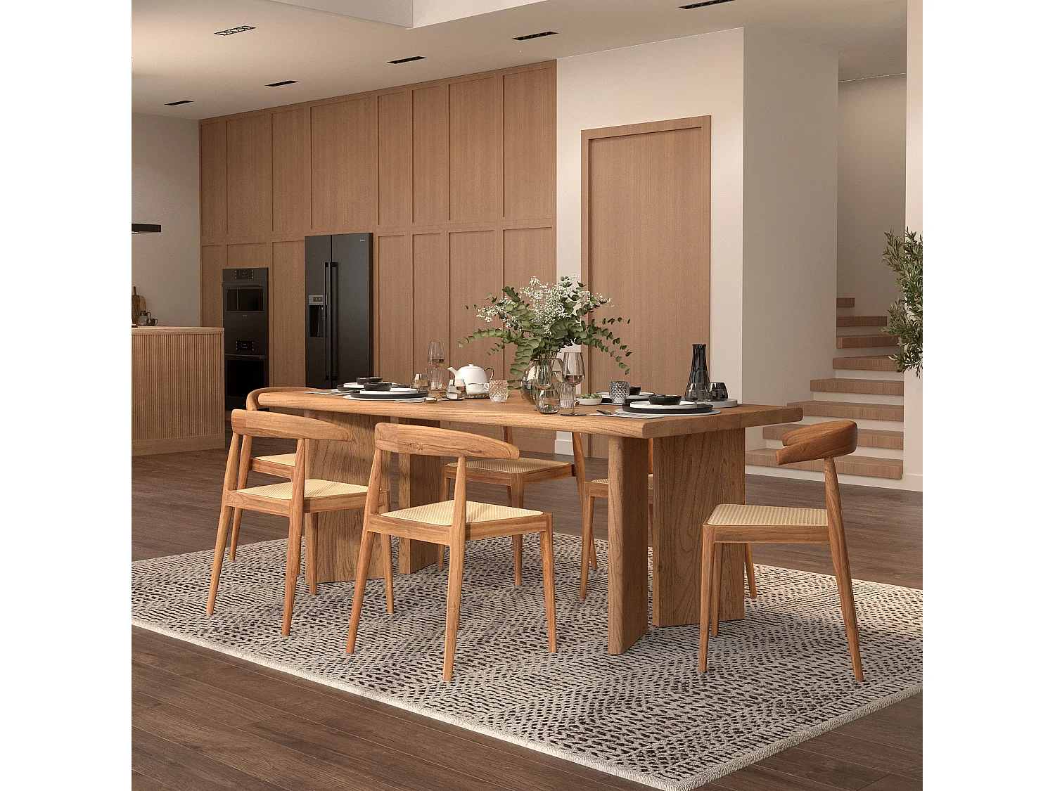 Set di 2 sedie in legno di teak e paglia di Vienna in rattan - Alia