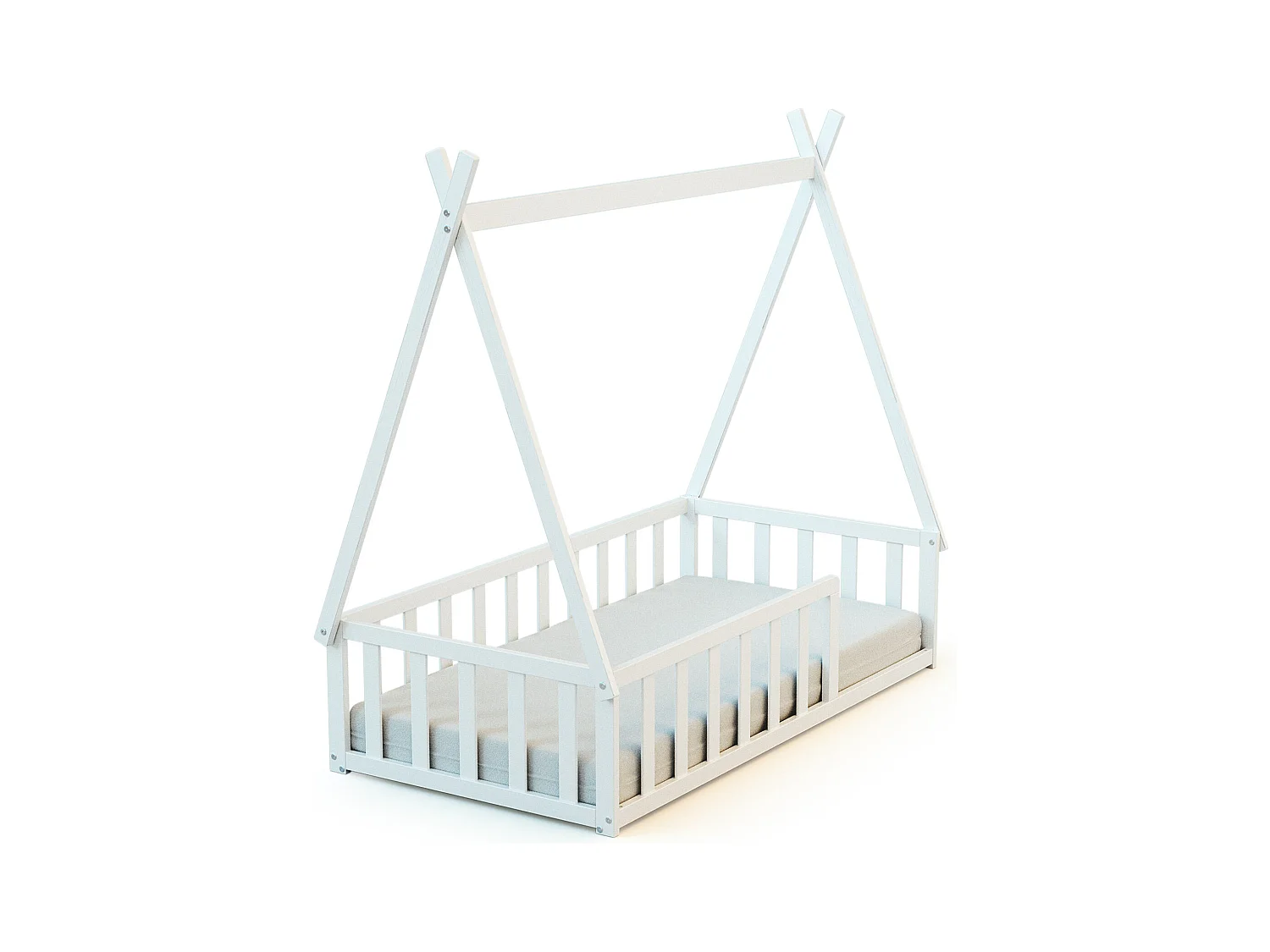 Lit Tipi au sol 70 x 140 en bois Blanc