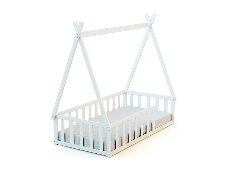 Cama tepee de madeira Branco 70 x 140 cm