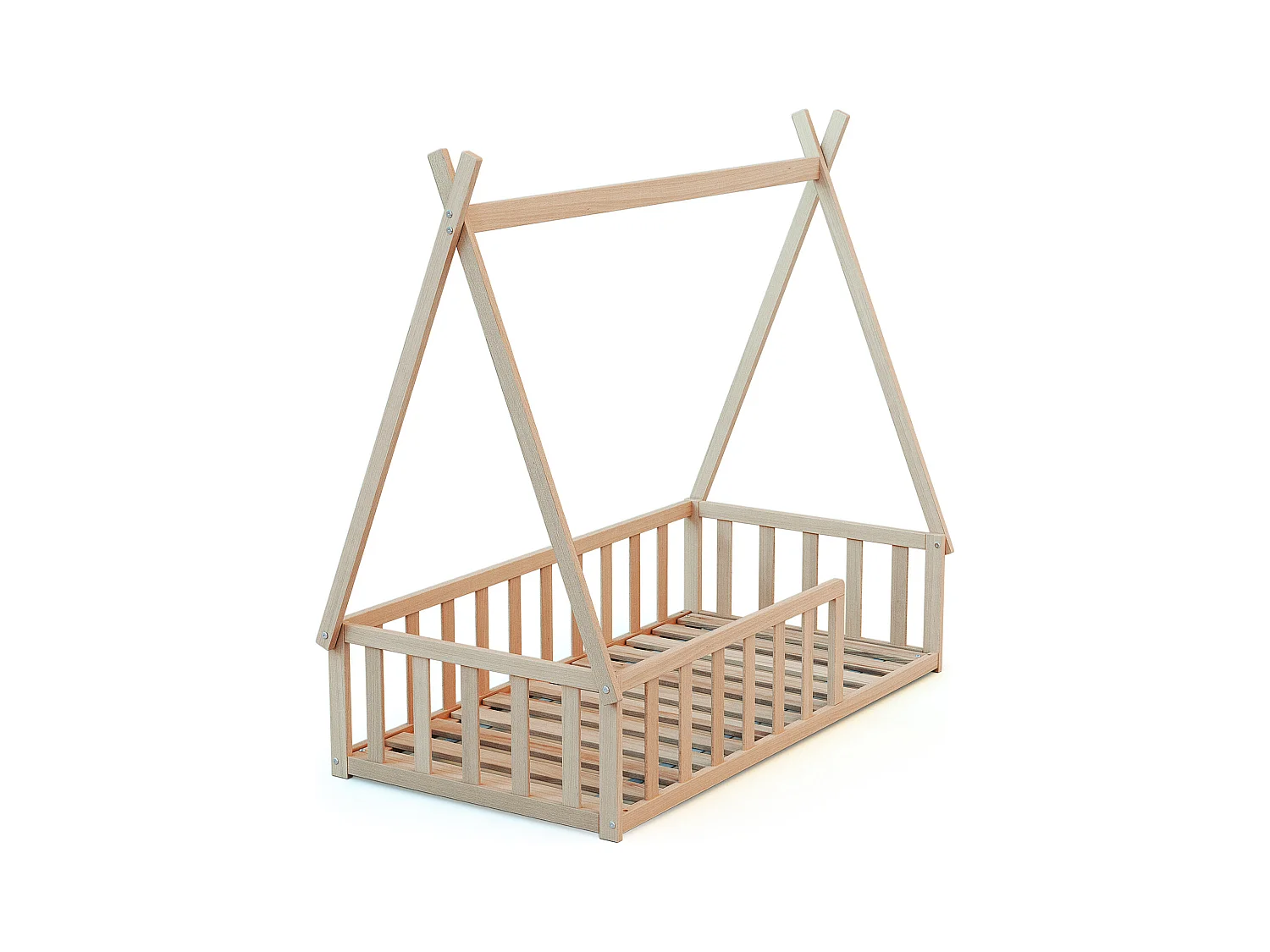 Lit Tipi au sol 70 x 140 en bois Hêtre Brut