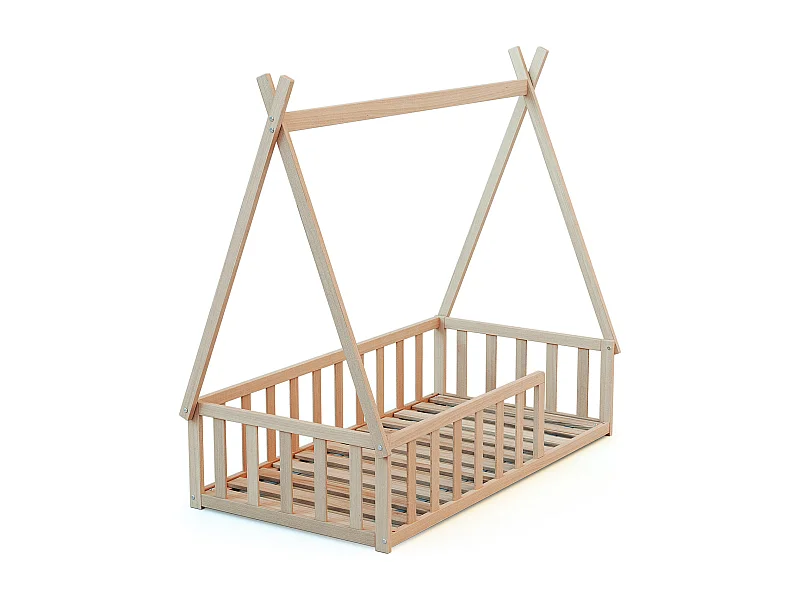 Lit Tipi au sol 70 x 140 en bois Hêtre Brut