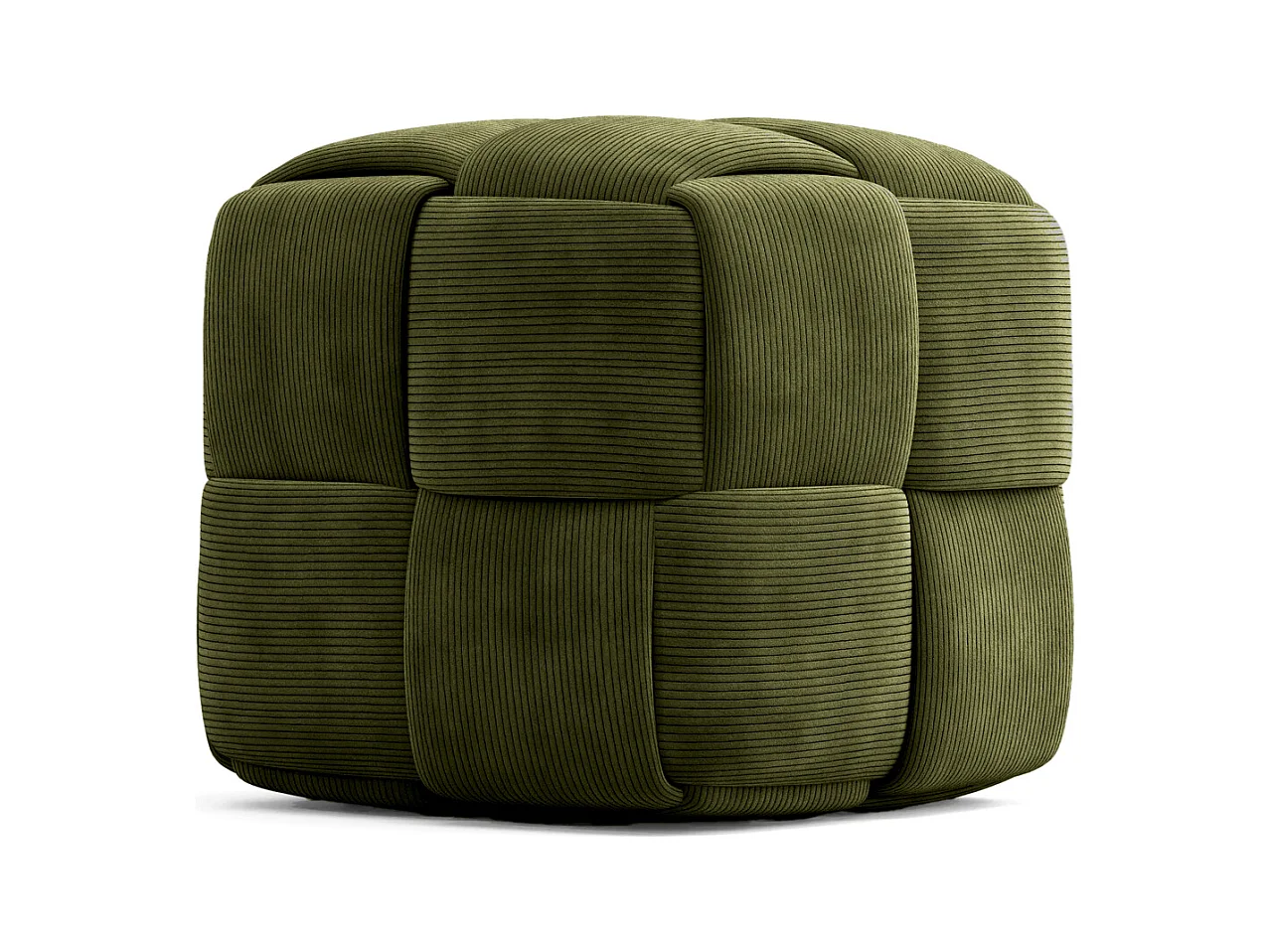 Pouf Carré Tapissé en Velours Côtelé - Design Moderne - Cube Olive