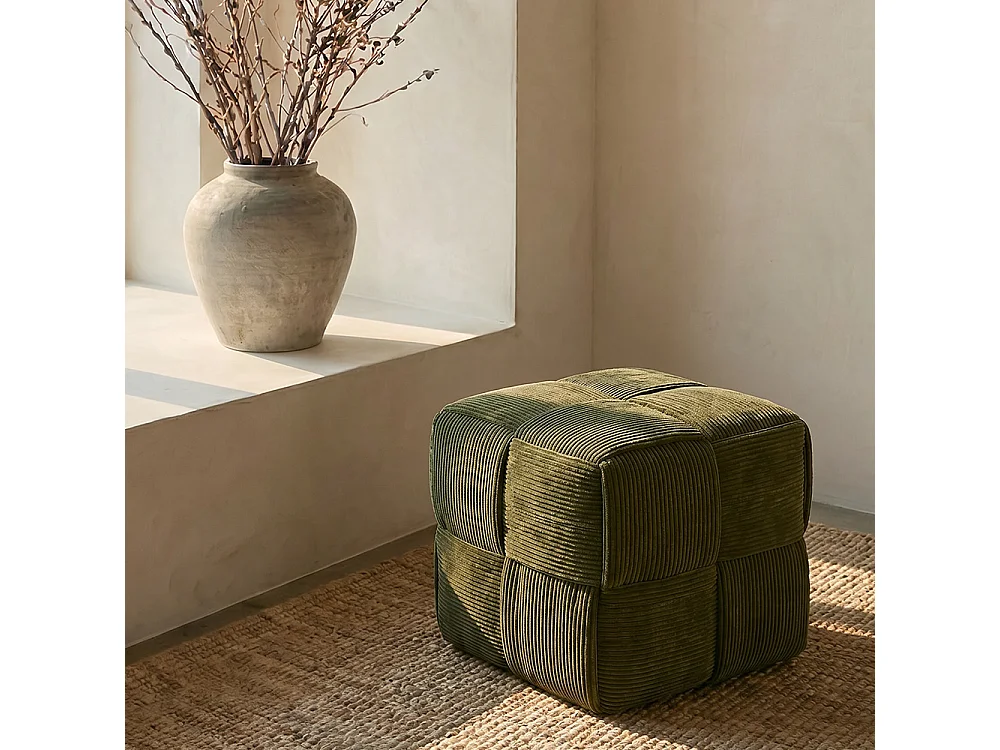 Pouf Quadrato Imbottito in Velluto a Coste - Design Moderno - Cube