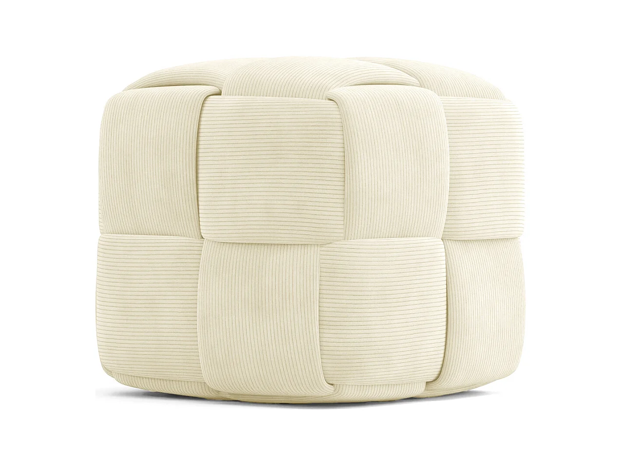 Pouf Carré Tapissé en Velours Côtelé - Design Moderne - Cube Ivoire