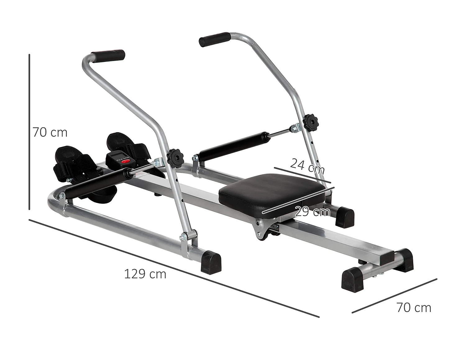 Rameur d'appartement pliable - 3 niveaux de résistance écran LCD multifonction - acier ABS noir gris