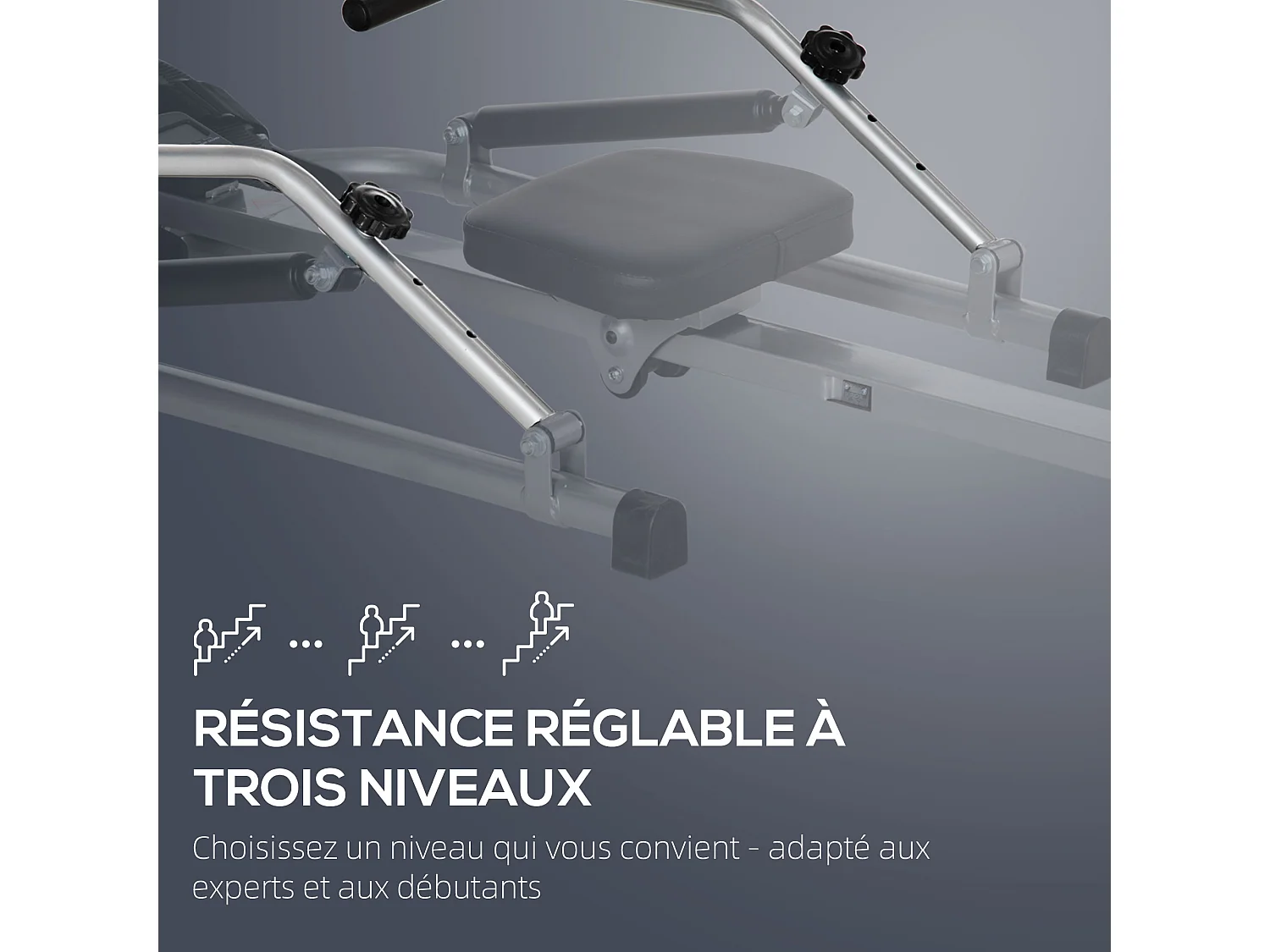 Rameur d'appartement pliable - 3 niveaux de résistance écran LCD multifonction - acier ABS noir gris