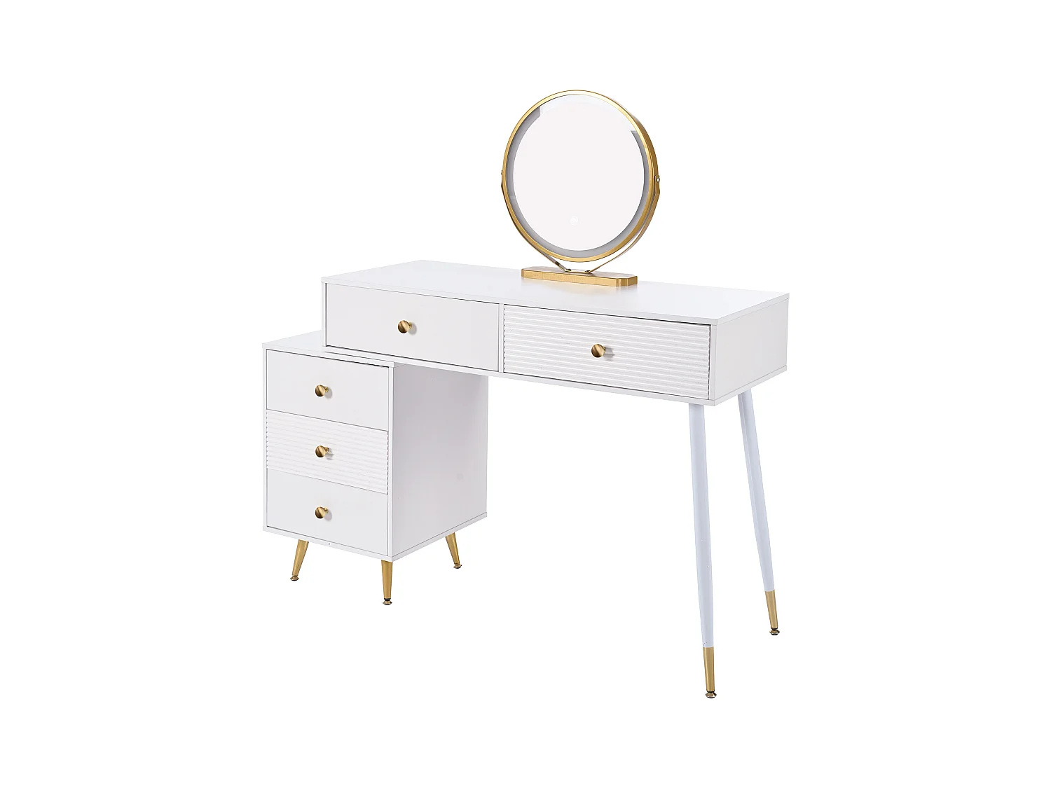 Toeletta con specchio e 5 cassetti - 100 x 40 x 78 cm - Truciolare - LED - Bianco (senza sgabello)