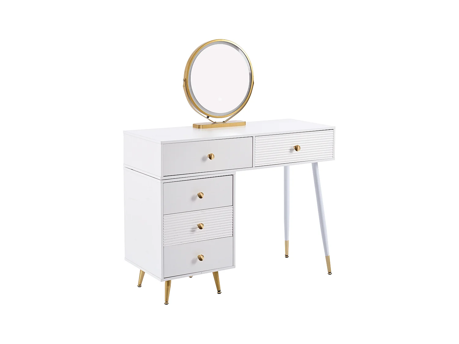 Toeletta con specchio e 5 cassetti - 100 x 40 x 78 cm - Truciolare - LED - Bianco (senza sgabello)
