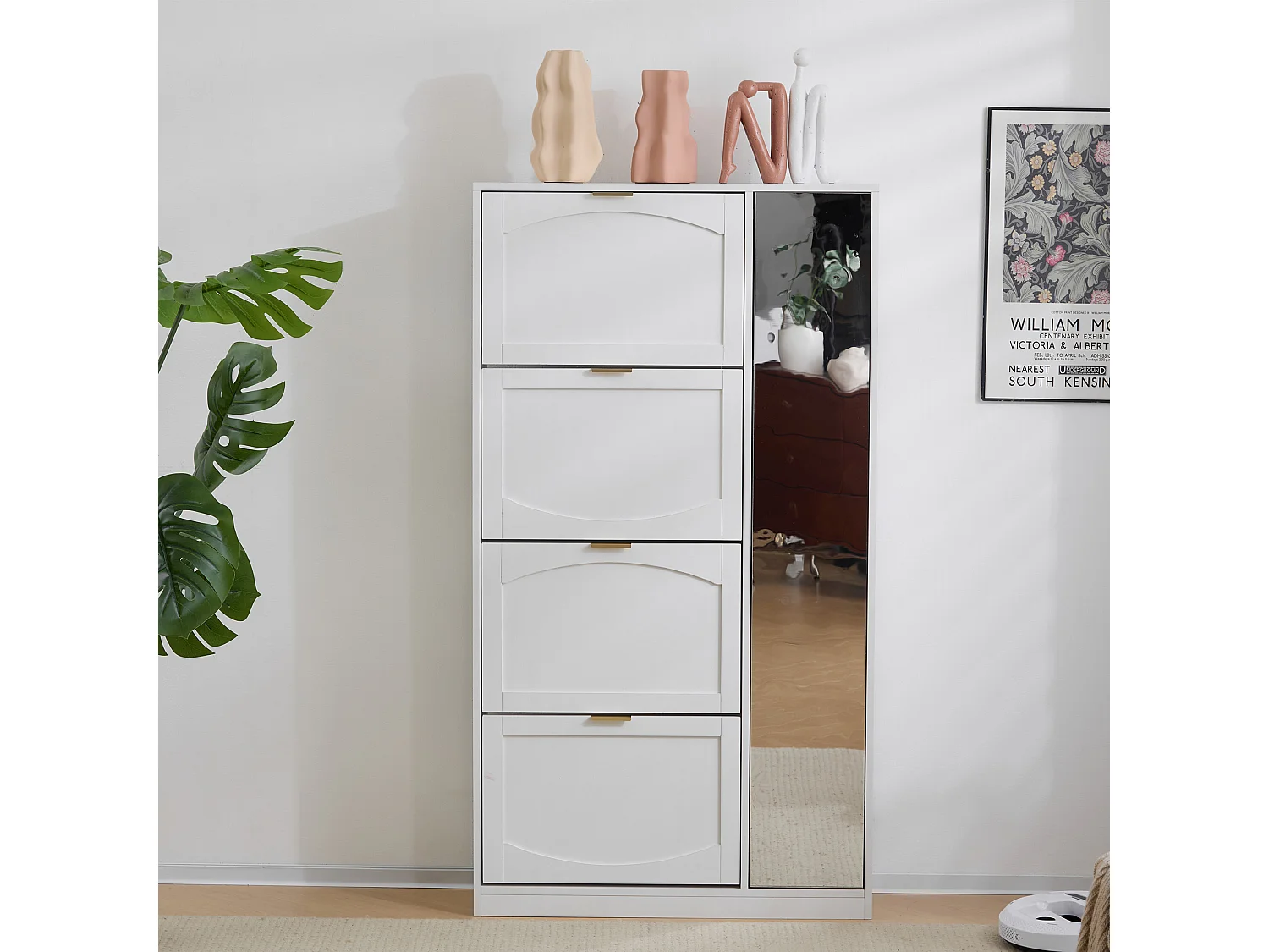 Nowoczesna szafka na buty z 4 wysuwanymi szufladami - 80 x 24 x 147 cm - Płyta wiórowa - Biała