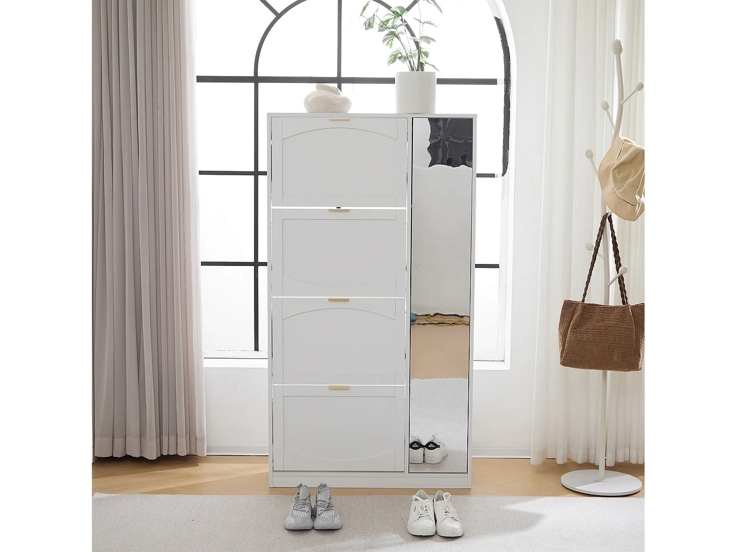 Nowoczesna szafka na buty z 4 wysuwanymi szufladami - 80 x 24 x 147 cm - Płyta wiórowa - Biała