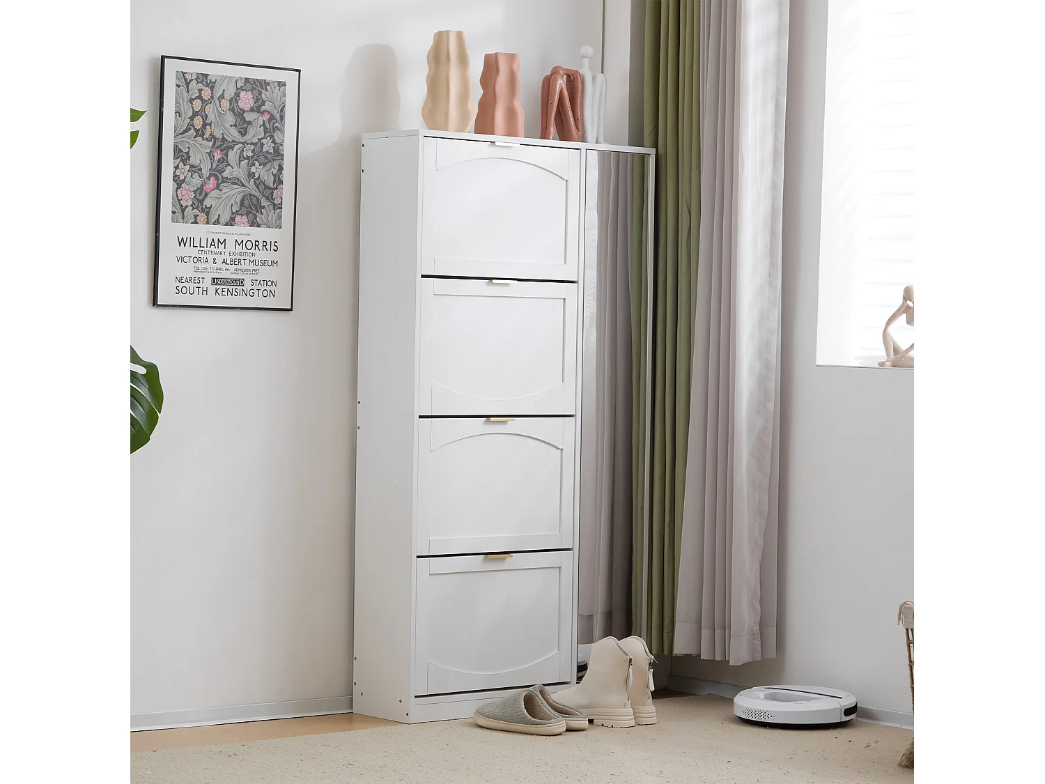 Nowoczesna szafka na buty z 4 wysuwanymi szufladami - 80 x 24 x 147 cm - Płyta wiórowa - Biała