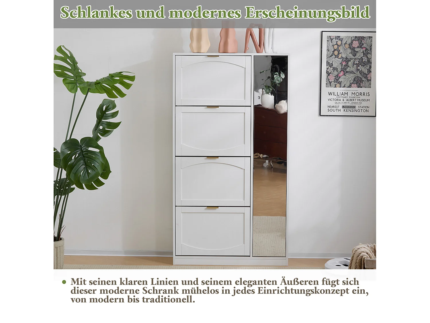 Nowoczesna szafka na buty z 4 wysuwanymi szufladami - 80 x 24 x 147 cm - Płyta wiórowa - Biała