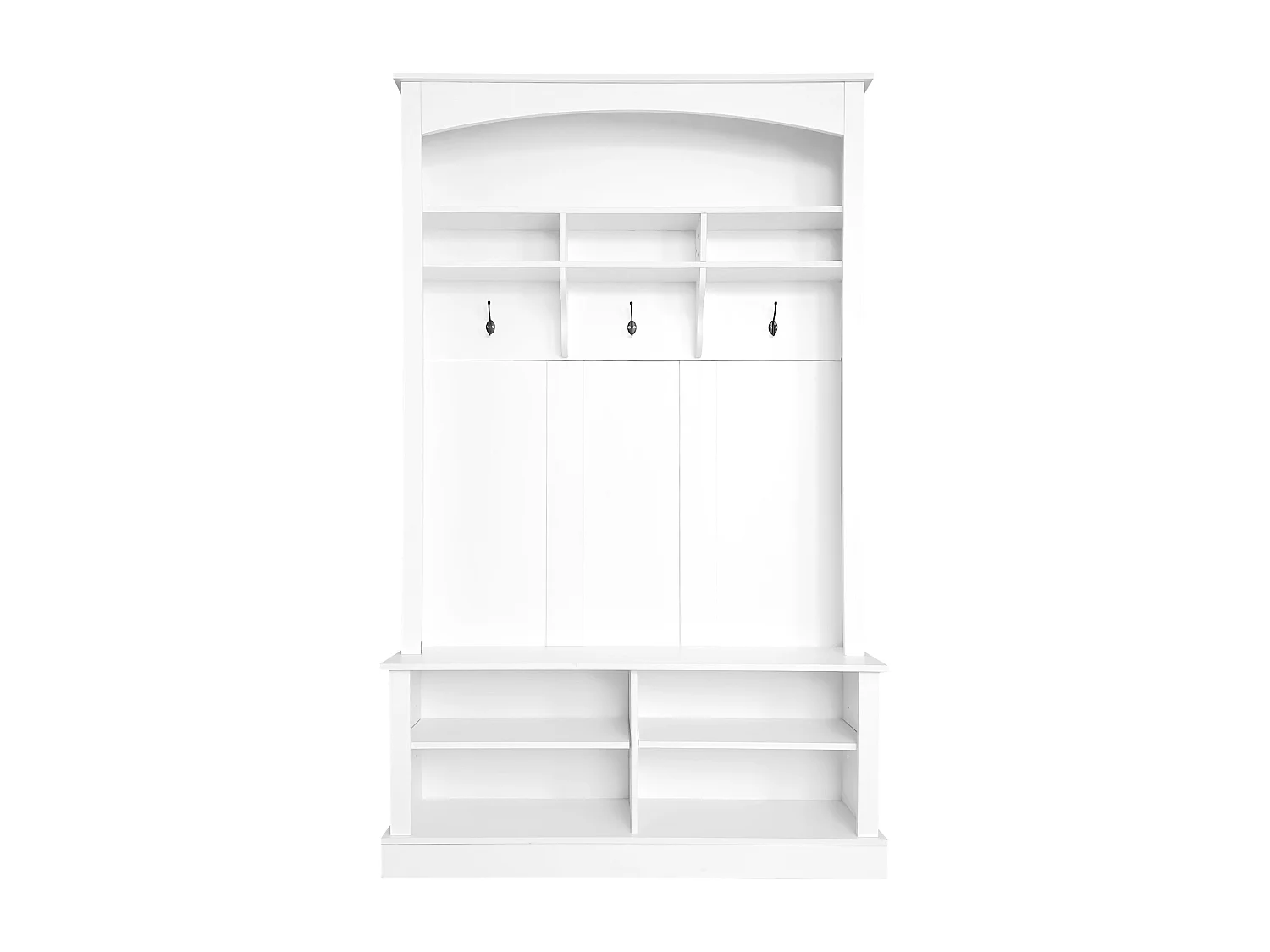 Meuble à chaussures avec banc, 2 étagères à chaussures et porte-manteau - 120 x 40 x 190 cm - Panneau de particules - Blanc