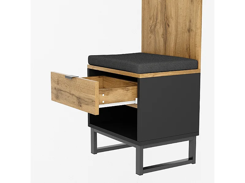 Meuble à chaussures avec banc, 1 tiroir et porte-manteau - Bois MDF - Naturel