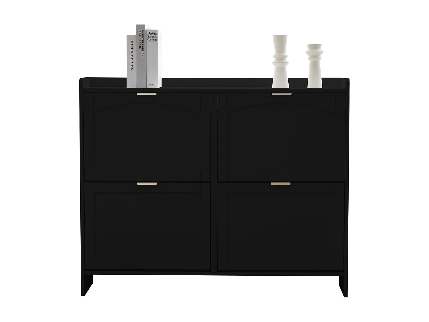 Meuble à chaussures moderne avec 4 tiroirs  abattants - 110 x 34 x 90 cm - Panneau de particules - Noir