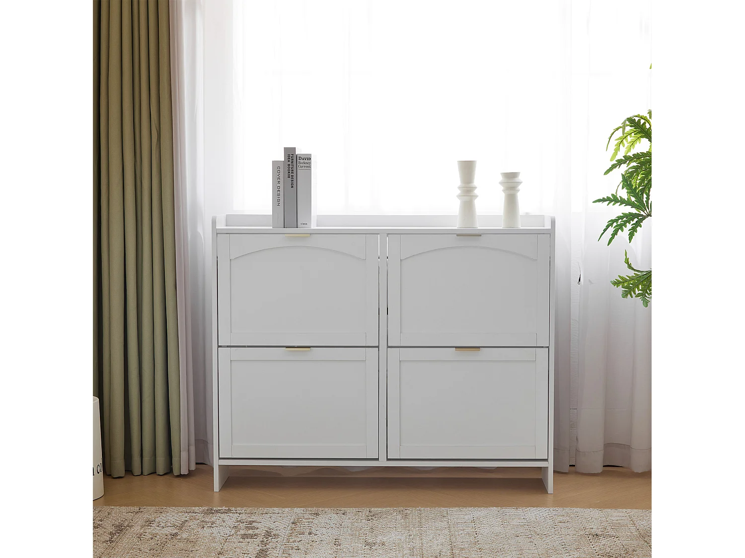 Zapatero moderno con 4 cajones abatibles - 110 x 34 x 90 cm - Tablero de partículas - Blanco