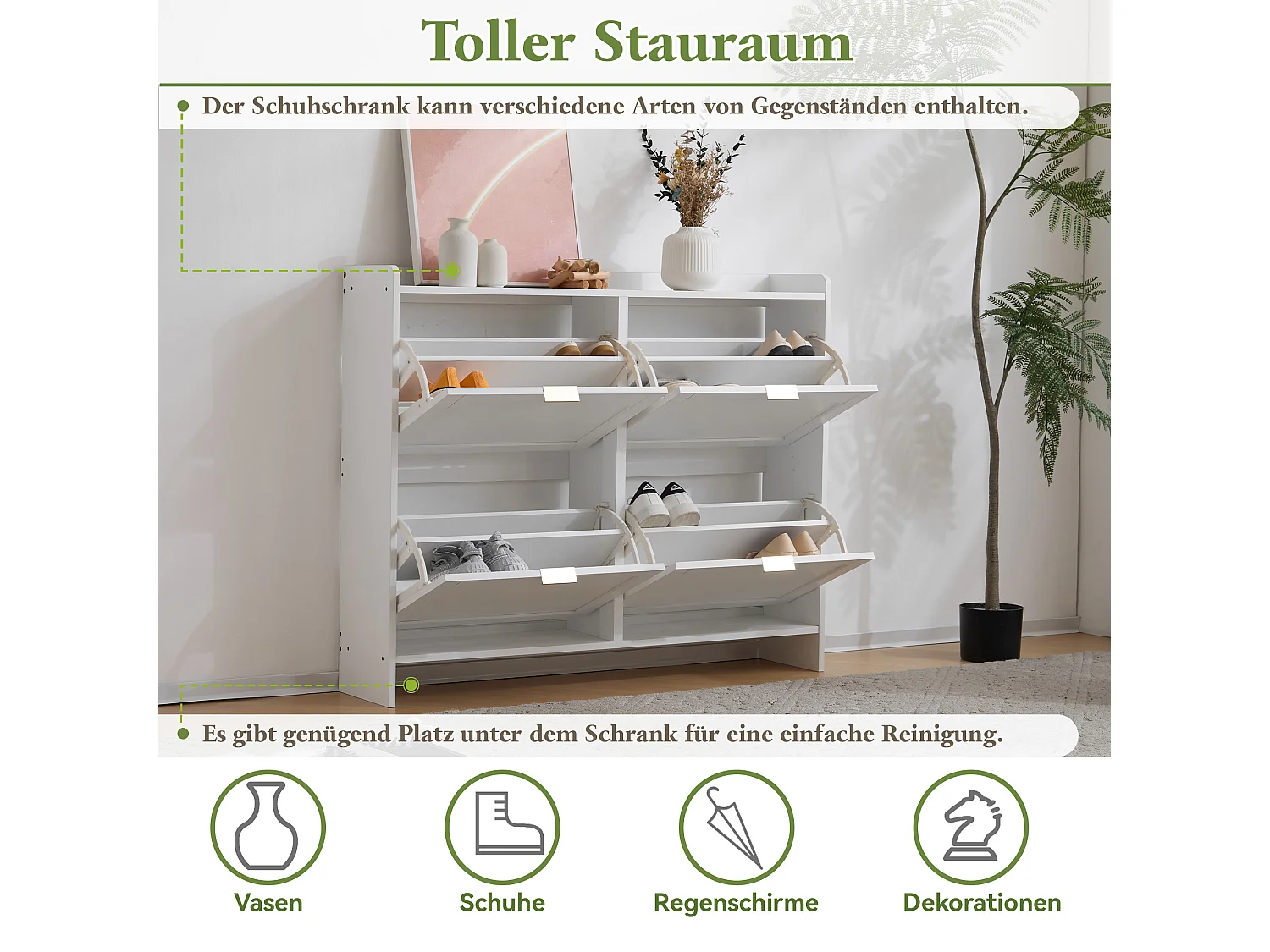 Zapatero moderno con 4 cajones abatibles - 110 x 34 x 90 cm - Tablero de partículas - Blanco