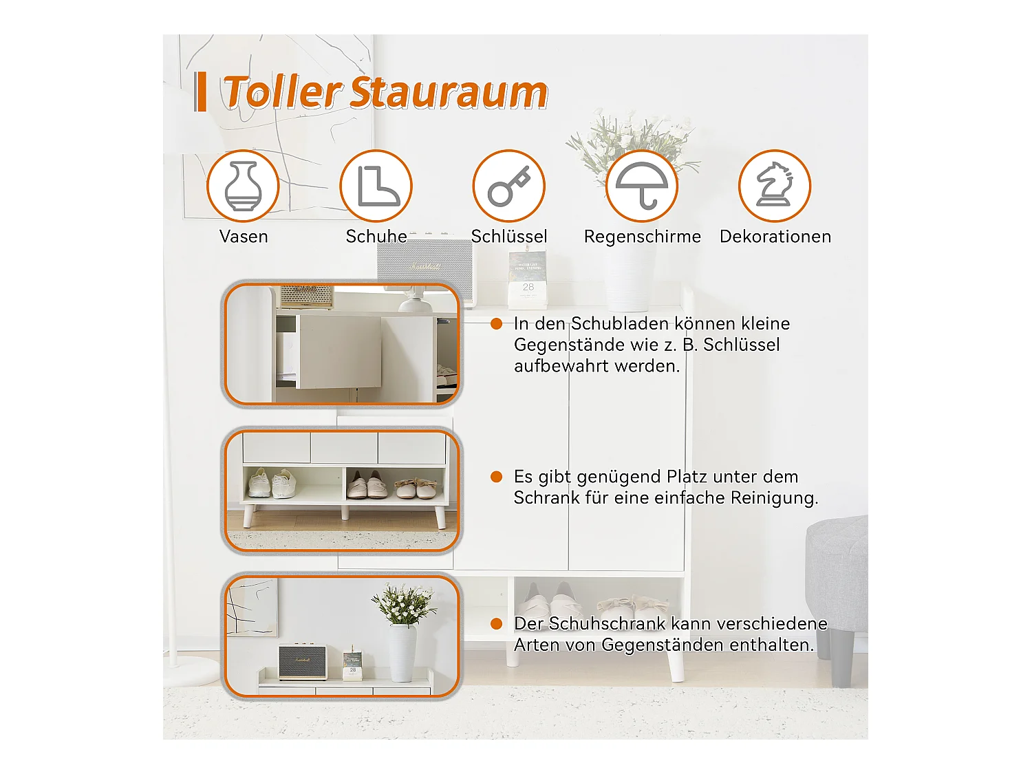 Scarpiera con 3 ante e 1 cassetto - 99 x 35 x 90 cm - Ripiani regolabili - Truciolare - Bianco