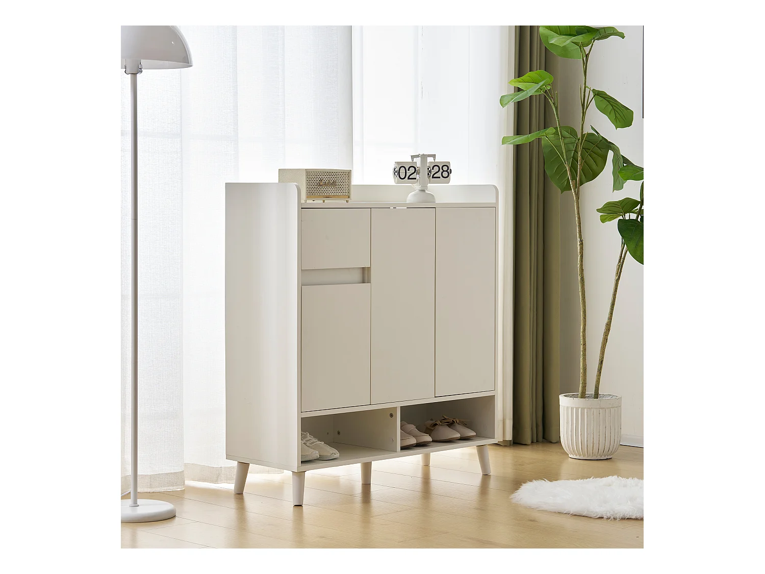 Scarpiera con 3 ante e 1 cassetto - 99 x 35 x 90 cm - Ripiani regolabili - Truciolare - Bianco