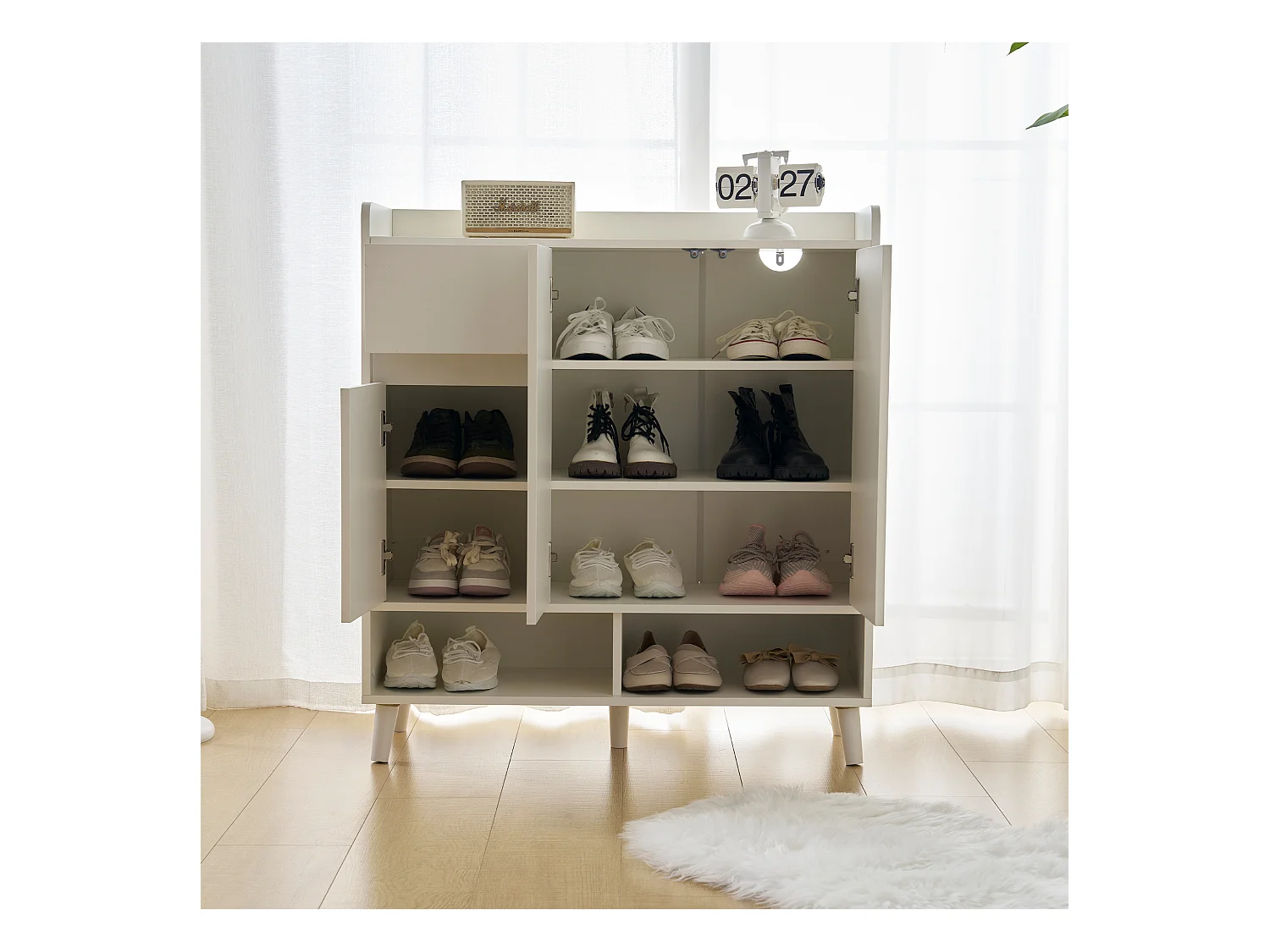 Scarpiera con 3 ante e 1 cassetto - 99 x 35 x 90 cm - Ripiani regolabili - Truciolare - Bianco