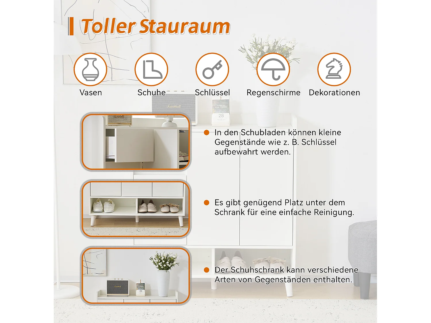 Meuble à chaussures avec 3 portes et 1 tiroir - 99 x 35 x 90 cm - Etagères réglables - Panneau de particules - Blanc