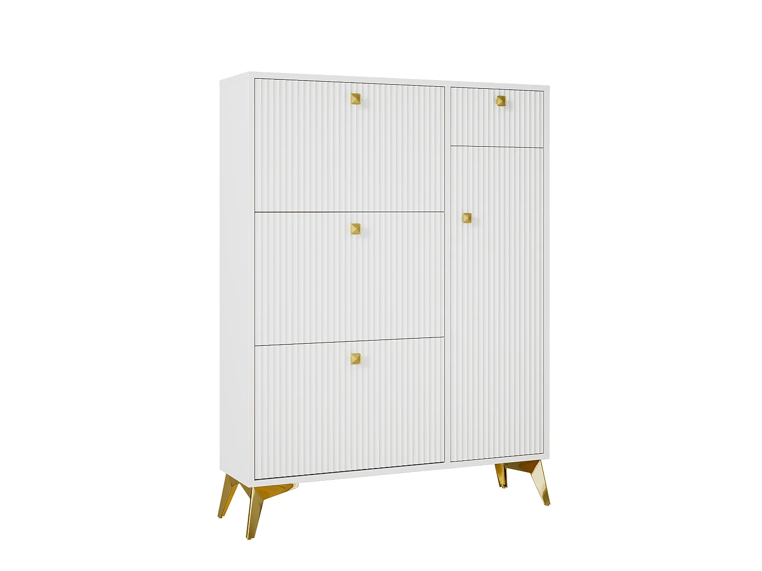 Skoskab med 3 vipperum, 1 skuffe og 1 låge – 90 x 25 x 121 cm – Spånplade og metal – Hvid