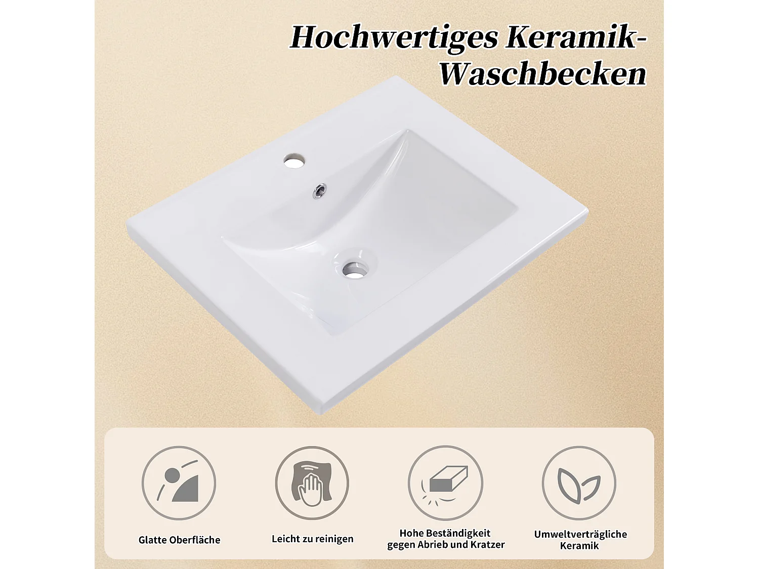 Meuble de salle de bain vasque simple, meuble bas avec vasque en céramique - 61 x 46 x 90 cm - Bois massif + MDF - Blanc