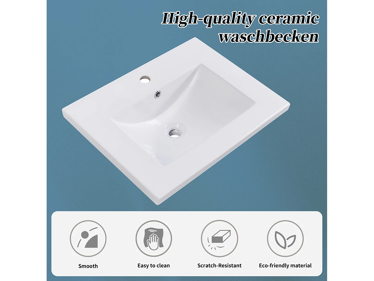 Meuble de salle de bain vasque simple, meuble bas avec vasque en céramique - 61 x 46 x 90 cm - Bois massif + MDF - Bleu