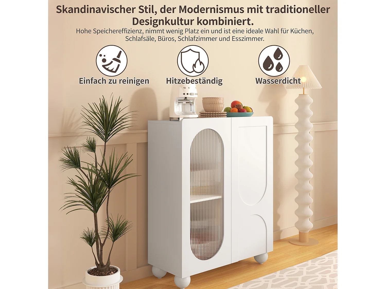 Kredens kuchenny z 2 drzwiami szklanymi - 80 x 32,5 x 99 cm - drewno MDF - regulowane półki - biały