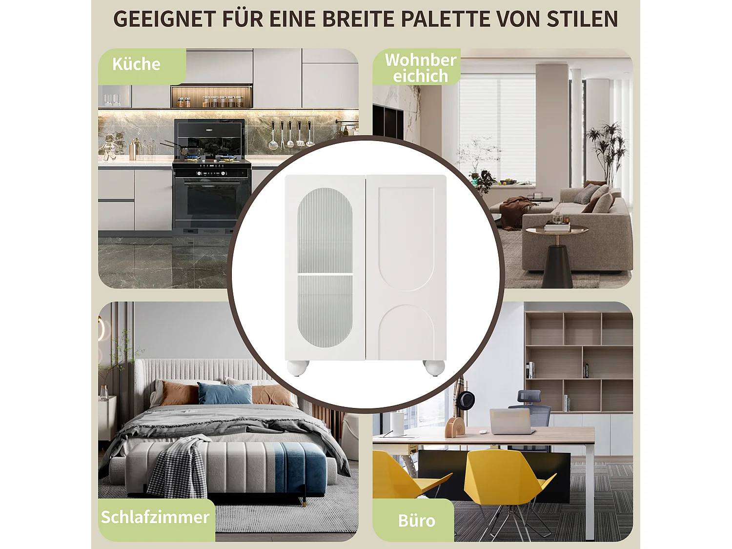 Kredens kuchenny z 2 drzwiami szklanymi - 80 x 32,5 x 99 cm - drewno MDF - regulowane półki - biały