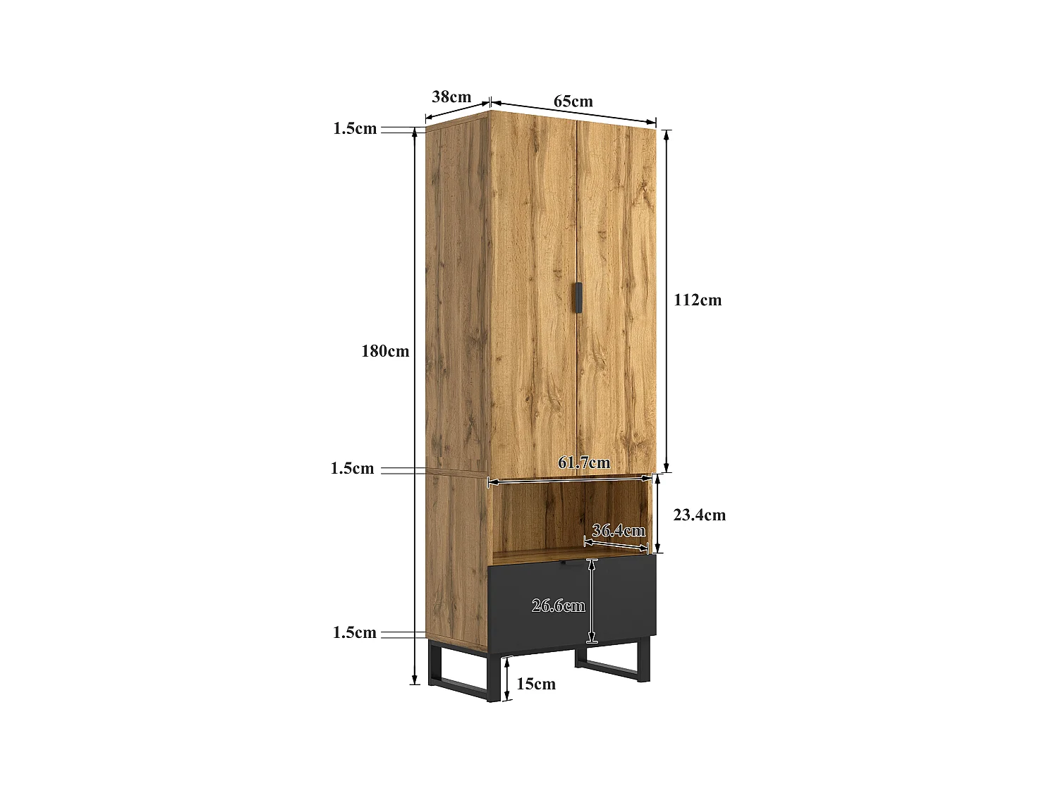 Entreegarderobe met 2 deuren, 1 nis en 1 lade - Spaanplaat - Naturel