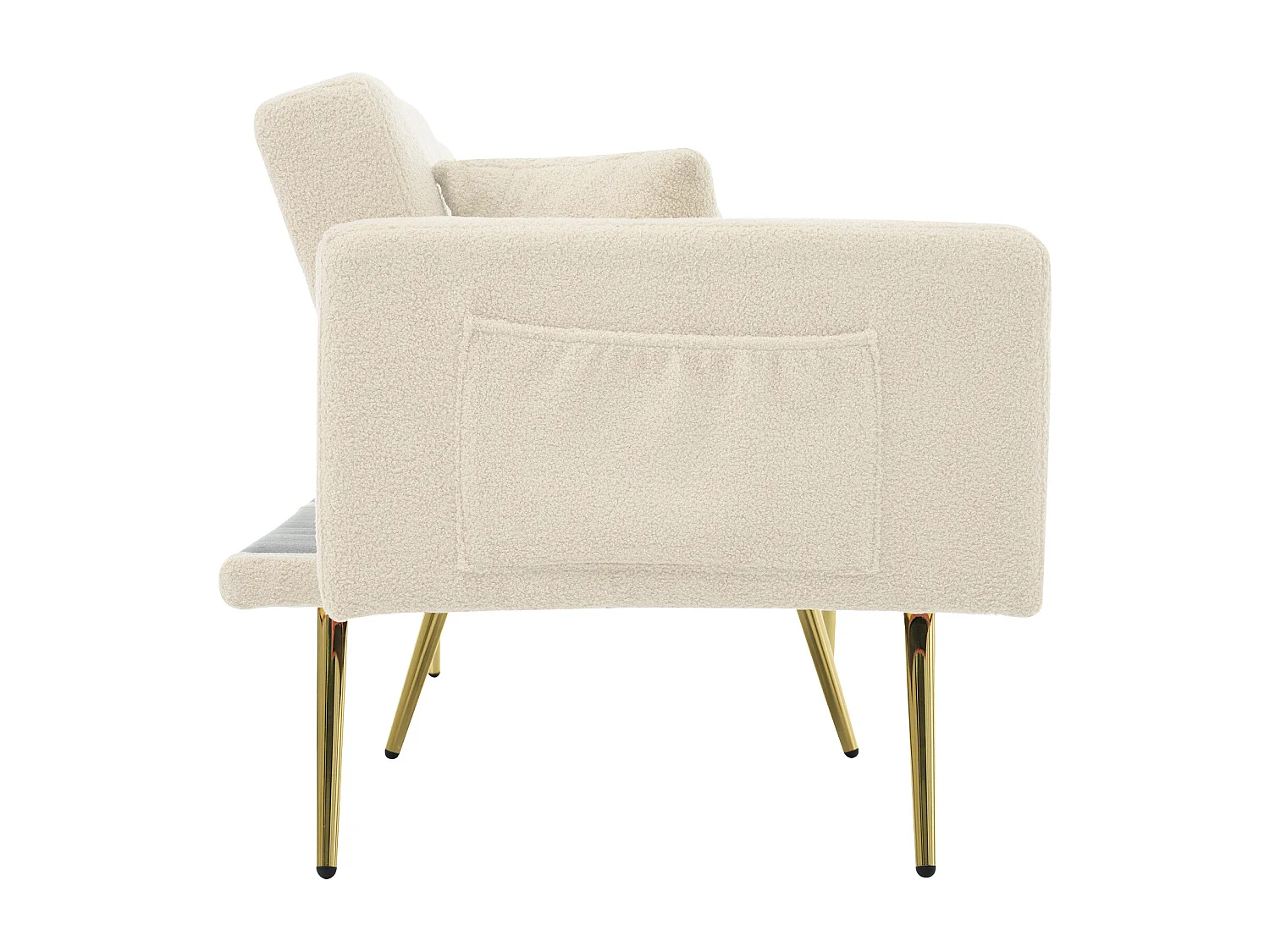 Canapé 2 places convertible clic-clac en tissu Sherpa - 175 x 64 x 72 cm - Pieds en métal dorés - Beige