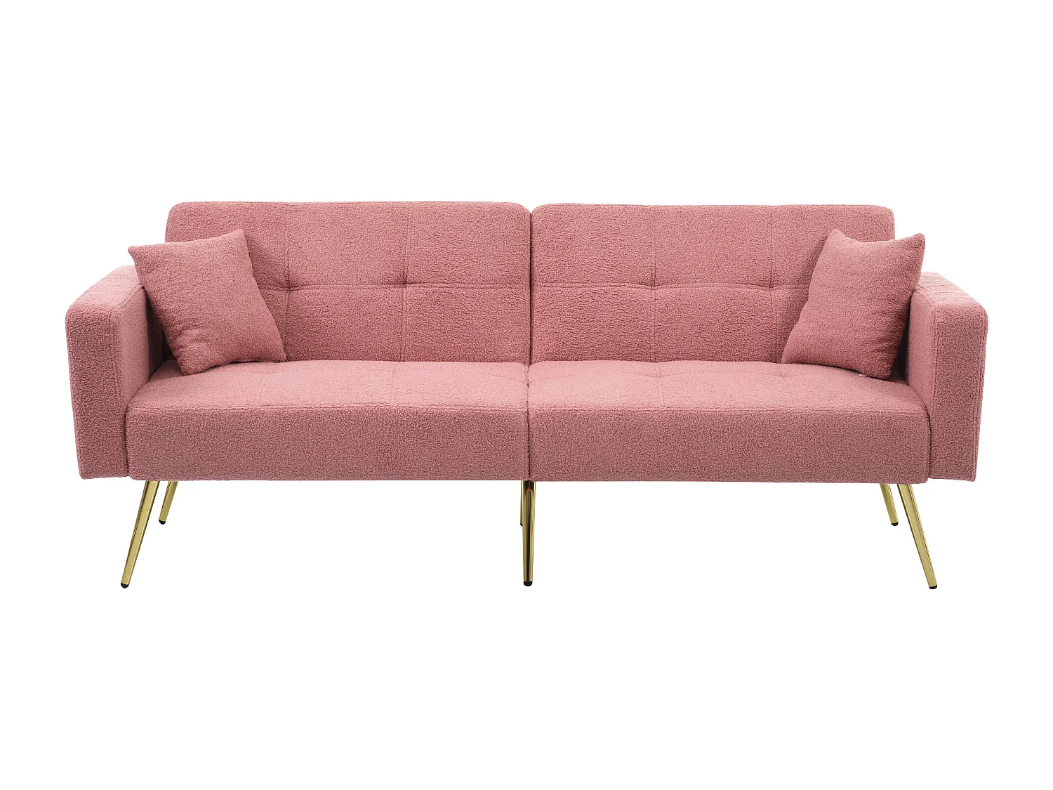 Sofa rozkładana 2-osobowa z tkaniny Sherpa - 175 x 64 x 72 cm - Złote metalowe nogi - Różowy