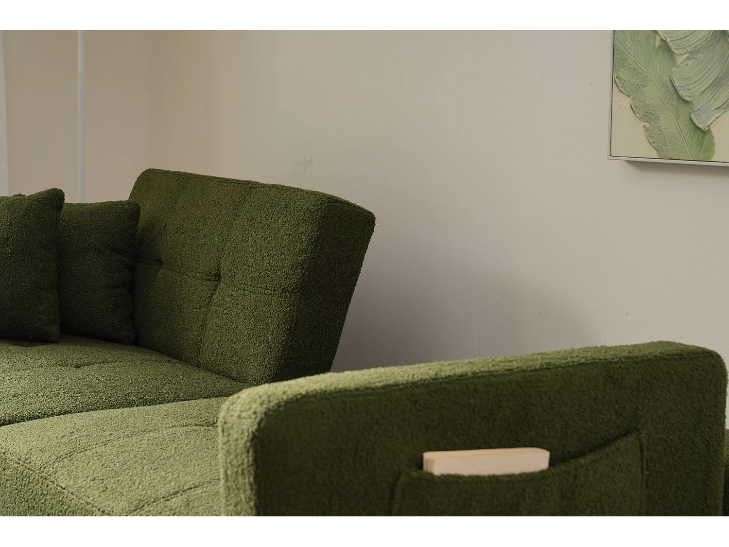 2-Sitzer-Schlafsofa aus Sherpa-Stoff – 175 x 64 x 72 cm – goldene Metallbeine – grün