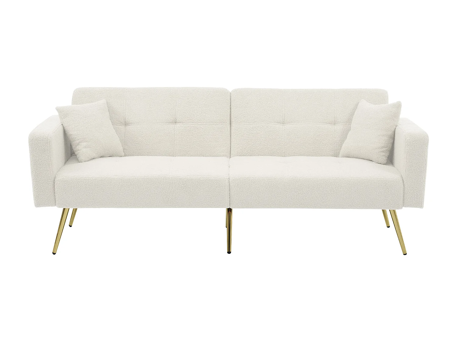 2-zits slaapbank in Sherpa-stof - 175 x 64 x 72 cm - Goudkleurige metalen poten - Wit