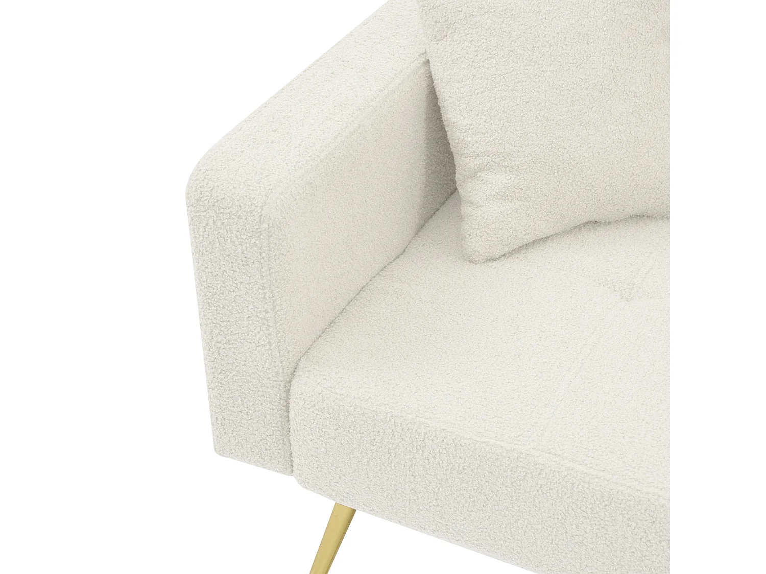 2-zits slaapbank in Sherpa-stof - 175 x 64 x 72 cm - Goudkleurige metalen poten - Wit