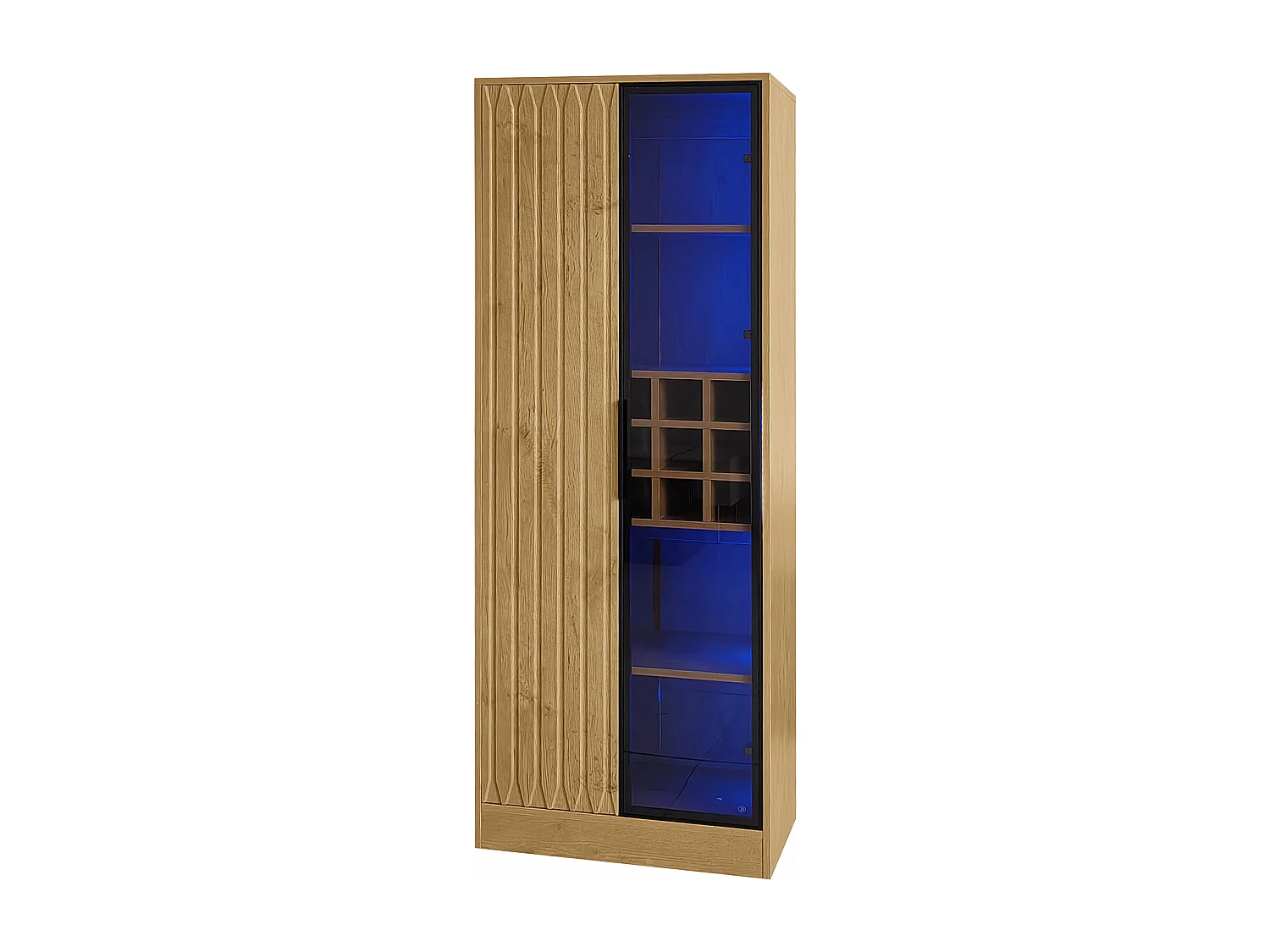 Ensemble Vitrine, meuble de salle de bain + buffet bas - 60 x 35 x 160 cm + 120 x 35 x 80 cm - Bois MDF - LEDs - Naturel